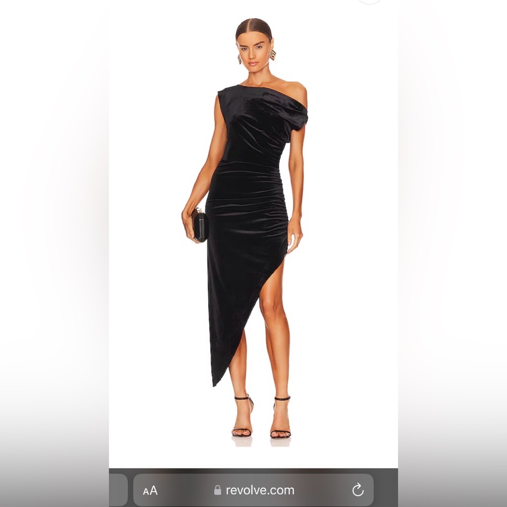 Norma Kamali Drop Shoulder Side Drape Gown in Black velvet
